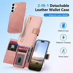 Portafoglio con cerniera, anello con bordo argentato e foro di precisione, blocco RFID, custodia magnetica in pelle vegana per telefono., For Galaxy S26+ 5G, For Galaxy S26 Ultra 5G, For Galaxy S25 Edge 5G