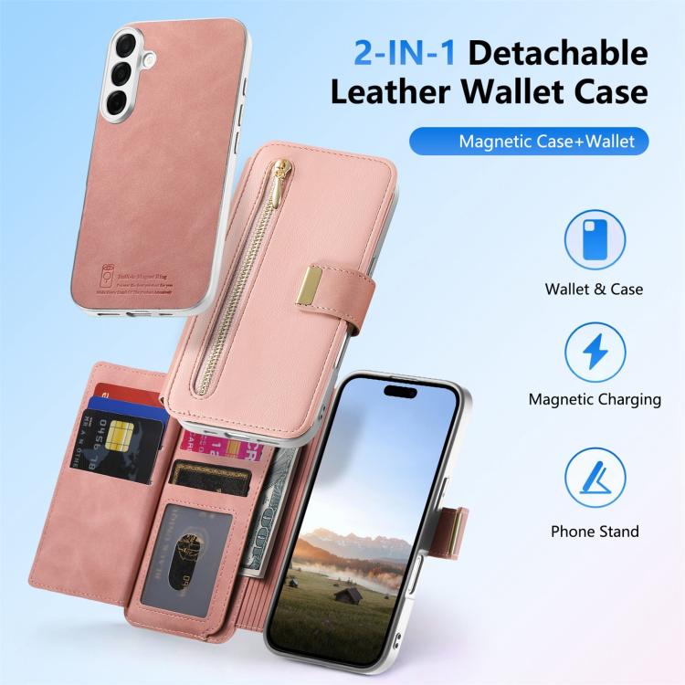 Portafoglio con cerniera, anello con bordo argentato e foro di precisione, blocco RFID, custodia magnetica in pelle vegana per telefono., For Galaxy S26+ 5G, For Galaxy S26 Ultra 5G, For Galaxy S25 Edge 5G