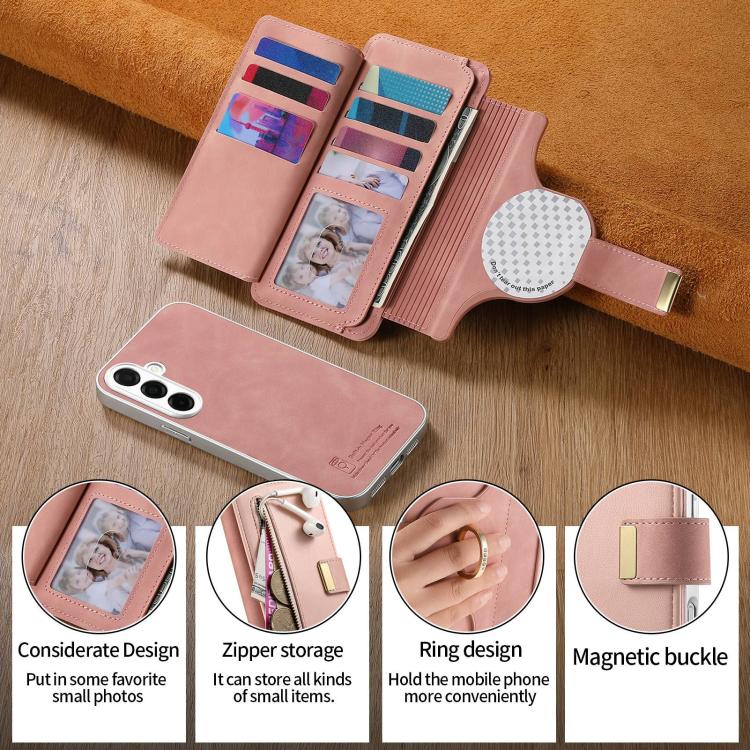 Portafoglio con cerniera, anello con bordo argentato e foro di precisione, blocco RFID, custodia magnetica in pelle vegana per telefono., For Galaxy S26+ 5G, For Galaxy S26 Ultra 5G, For Galaxy S25 Edge 5G