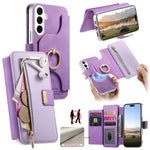 Portafoglio con cerniera, anello con bordo argentato e foro di precisione, blocco RFID, custodia magnetica in pelle vegana per telefono., For Galaxy S26+ 5G, For Galaxy S26 Ultra 5G, For Galaxy S25 Edge 5G