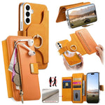 Portafoglio con cerniera, anello con bordo argentato e foro di precisione, blocco RFID, custodia magnetica in pelle vegana per telefono., For Galaxy S26+ 5G, For Galaxy S26 Ultra 5G, For Galaxy S25 Edge 5G