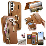 Portafoglio con cerniera, anello con bordo argentato e foro di precisione, blocco RFID, custodia magnetica in pelle vegana per telefono., For Galaxy S26+ 5G, For Galaxy S26 Ultra 5G, For Galaxy S25 Edge 5G