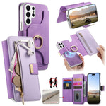 Portafoglio con cerniera, anello con bordo argentato e foro di precisione, blocco RFID, custodia magnetica in pelle vegana per telefono., For Galaxy S26+ 5G, For Galaxy S26 Ultra 5G, For Galaxy S25 Edge 5G