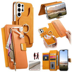 Portafoglio con cerniera, anello con bordo argentato e foro di precisione, blocco RFID, custodia magnetica in pelle vegana per telefono., For Galaxy S26+ 5G, For Galaxy S26 Ultra 5G, For Galaxy S25 Edge 5G