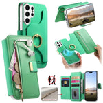 Portafoglio con cerniera, anello con bordo argentato e foro di precisione, blocco RFID, custodia magnetica in pelle vegana per telefono., For Galaxy S26+ 5G, For Galaxy S26 Ultra 5G, For Galaxy S25 Edge 5G