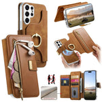 Portafoglio con cerniera, anello con bordo argentato e foro di precisione, blocco RFID, custodia magnetica in pelle vegana per telefono., For Galaxy S26+ 5G, For Galaxy S26 Ultra 5G, For Galaxy S25 Edge 5G
