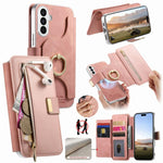 Portafoglio con cerniera, anello con bordo argentato e foro di precisione, blocco RFID, custodia magnetica in pelle vegana per telefono., For Galaxy S24+ 5G