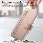 Portafoglio con cerniera, anello con bordo argentato e foro di precisione, blocco RFID, custodia magnetica in pelle vegana per telefono., For Galaxy S24+ 5G