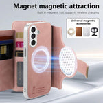 Portafoglio con cerniera, anello con bordo argentato e foro di precisione, blocco RFID, custodia magnetica in pelle vegana per telefono., For Galaxy S24+ 5G