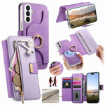 Portafoglio con cerniera, anello con bordo argentato e foro di precisione, blocco RFID, custodia magnetica in pelle vegana per telefono., For Galaxy S24+ 5G