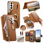 Portafoglio con cerniera, anello con bordo argentato e foro di precisione, blocco RFID, custodia magnetica in pelle vegana per telefono., For Galaxy S24+ 5G