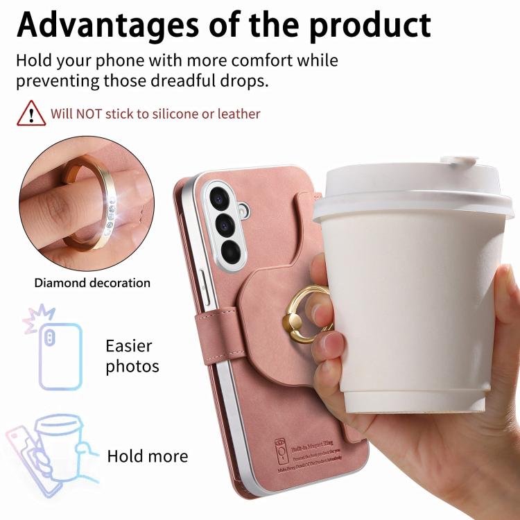 Portafoglio con cerniera, anello con bordo argentato e foro di precisione, blocco RFID, custodia magnetica in pelle vegana per telefono., For Galaxy S25+ 5G, For Galaxy S25 Ultra 5G, For Galaxy S24 FE 5G