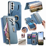 Portafoglio con cerniera, anello con bordo argentato e foro di precisione, blocco RFID, custodia magnetica in pelle vegana per telefono., For Galaxy S25+ 5G, For Galaxy S25 Ultra 5G, For Galaxy S24 FE 5G