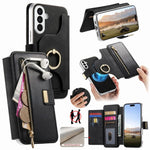 Portafoglio con cerniera, anello con bordo argentato e foro di precisione, blocco RFID, custodia magnetica in pelle vegana per telefono., For Galaxy S25+ 5G, For Galaxy S25 Ultra 5G, For Galaxy S24 FE 5G
