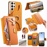 Portafoglio con cerniera, anello con bordo argentato e foro di precisione, blocco RFID, custodia magnetica in pelle vegana per telefono., For Galaxy S25+ 5G, For Galaxy S25 Ultra 5G, For Galaxy S24 FE 5G