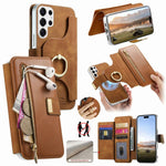 Portafoglio con cerniera, anello con bordo argentato e foro di precisione, blocco RFID, custodia magnetica in pelle vegana per telefono., For Galaxy S25+ 5G, For Galaxy S25 Ultra 5G, For Galaxy S24 FE 5G
