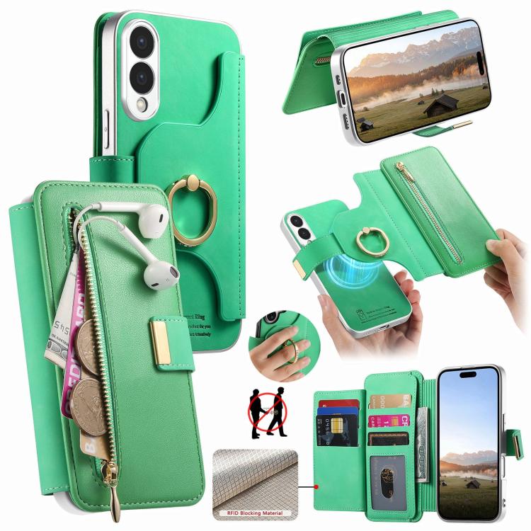 Portafoglio con cerniera, anello con bordo argentato e foro di precisione, blocco RFID, custodia magnetica in pelle vegana per telefono., For Galaxy S26+ 5G, For Galaxy S26 Ultra 5G, For Galaxy S25 Edge 5G
