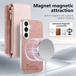 Custodia per telefono CaseNeo con fori di precisione, bordi argentati, chiusura magnetica a portafoglio e pelle vegana a grana incrociata., For Galaxy S26+ 5G, For Galaxy S26 Ultra 5G, For Galaxy S25 Edge 5G