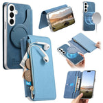 Custodia per telefono CaseNeo con fori di precisione, bordi argentati, chiusura magnetica a portafoglio e pelle vegana a grana incrociata., For Galaxy S26+ 5G, For Galaxy S26 Ultra 5G, For Galaxy S25 Edge 5G