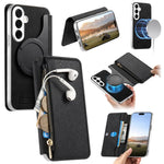Custodia per telefono CaseNeo con fori di precisione, bordi argentati, chiusura magnetica a portafoglio e pelle vegana a grana incrociata., For Galaxy S26+ 5G, For Galaxy S26 Ultra 5G, For Galaxy S25 Edge 5G