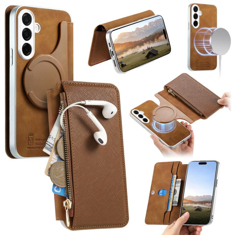 Custodia per telefono CaseNeo con fori di precisione, bordi argentati, chiusura magnetica a portafoglio e pelle vegana a grana incrociata., For Galaxy S26+ 5G, For Galaxy S26 Ultra 5G, For Galaxy S25 Edge 5G