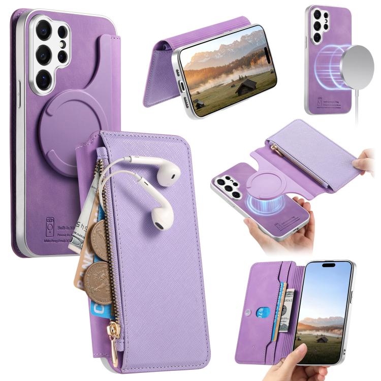 Custodia per telefono CaseNeo con fori di precisione, bordi argentati, chiusura magnetica a portafoglio e pelle vegana a grana incrociata., For Galaxy S26+ 5G, For Galaxy S26 Ultra 5G, For Galaxy S25 Edge 5G