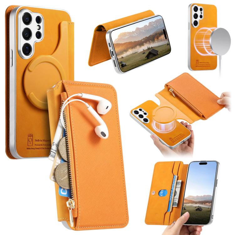 Custodia per telefono CaseNeo con fori di precisione, bordi argentati, chiusura magnetica a portafoglio e pelle vegana a grana incrociata., For Galaxy S26+ 5G, For Galaxy S26 Ultra 5G, For Galaxy S25 Edge 5G
