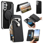 Custodia per telefono CaseNeo con fori di precisione, bordi argentati, chiusura magnetica a portafoglio e pelle vegana a grana incrociata., For Galaxy S25+ 5G, For Galaxy S25 Ultra 5G, For Galaxy S24 FE 5G