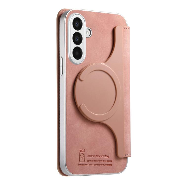 Custodia per telefono CaseNeo con fori di precisione, bordi argentati, chiusura magnetica a portafoglio e pelle vegana a grana incrociata., For Galaxy S24+ 5G
