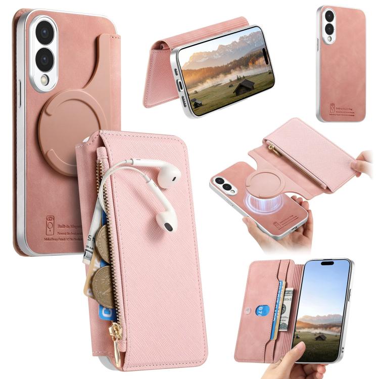 Custodia per telefono CaseNeo con fori di precisione, bordi argentati, chiusura magnetica a portafoglio e pelle vegana a grana incrociata., For Galaxy S26+ 5G, For Galaxy S26 Ultra 5G, For Galaxy S25 Edge 5G