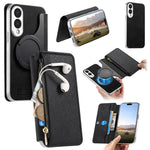 Custodia per telefono CaseNeo con fori di precisione, bordi argentati, chiusura magnetica a portafoglio e pelle vegana a grana incrociata., For Galaxy S26+ 5G, For Galaxy S26 Ultra 5G, For Galaxy S25 Edge 5G