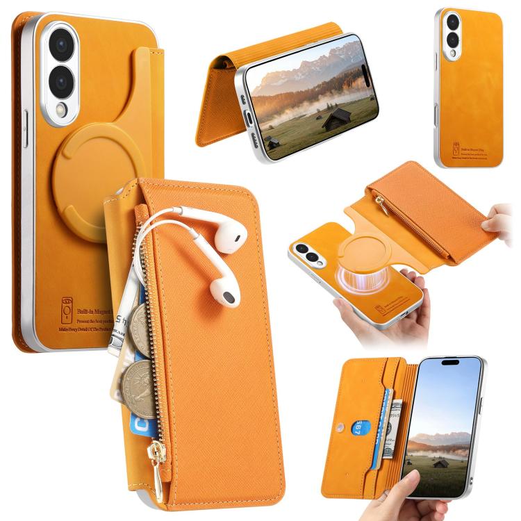 Custodia per telefono CaseNeo con fori di precisione, bordi argentati, chiusura magnetica a portafoglio e pelle vegana a grana incrociata., For Galaxy S26+ 5G, For Galaxy S26 Ultra 5G, For Galaxy S25 Edge 5G