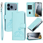 Custodia per telefono in ecopelle con cinturino e stampa a rilievo di gatto e farfalla, con protezione RFID., For iPhone 17e / 16e, For iPhone 17 Pro Max, For iPhone 17 Pro