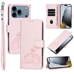 Custodia per telefono in ecopelle con cinturino e stampa a rilievo di gatto e farfalla, con protezione RFID., For iPhone 17e / 16e, For iPhone 17 Pro Max, For iPhone 17 Pro