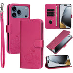 Custodia per telefono in ecopelle con cinturino e stampa a rilievo di gatto e farfalla, con protezione RFID., For iPhone 17e / 16e, For iPhone 17 Pro Max, For iPhone 17 Pro