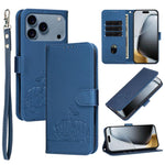 Custodia per telefono in ecopelle con cinturino e stampa a rilievo di gatto e farfalla, con protezione RFID., For iPhone 17e / 16e, For iPhone 17 Pro Max, For iPhone 17 Pro