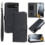 Custodia per telefono in ecopelle con cinturino e stampa a rilievo di gatto e farfalla, con protezione RFID., For iPhone 17, For iPhone Air, For iPhone 16 Pro Max