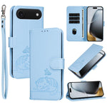 Custodia per telefono in ecopelle con cinturino e stampa a rilievo di gatto e farfalla, con protezione RFID., For iPhone 17, For iPhone Air, For iPhone 16 Pro Max