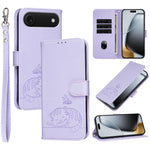 Custodia per telefono in ecopelle con cinturino e stampa a rilievo di gatto e farfalla, con protezione RFID., For iPhone 17, For iPhone Air, For iPhone 16 Pro Max