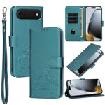 Custodia per telefono in ecopelle con cinturino e stampa a rilievo di gatto e farfalla, con protezione RFID., For iPhone 17, For iPhone Air, For iPhone 16 Pro Max