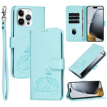 Custodia per telefono in ecopelle con cinturino e stampa a rilievo di gatto e farfalla, con protezione RFID., For iPhone 16 Pro, For iPhone 16 Plus, For iPhone 16