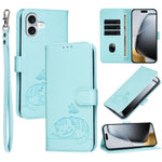 Custodia per telefono in ecopelle con cinturino e stampa a rilievo di gatto e farfalla, con protezione RFID., For iPhone 16 Pro, For iPhone 16 Plus, For iPhone 16