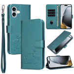 Custodia per telefono in ecopelle con cinturino e stampa a rilievo di gatto e farfalla, con protezione RFID., For iPhone 16 Pro, For iPhone 16 Plus, For iPhone 16