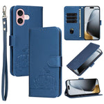 Custodia per telefono in ecopelle con cinturino e stampa a rilievo di gatto e farfalla, con protezione RFID., For iPhone 16 Pro, For iPhone 16 Plus, For iPhone 16