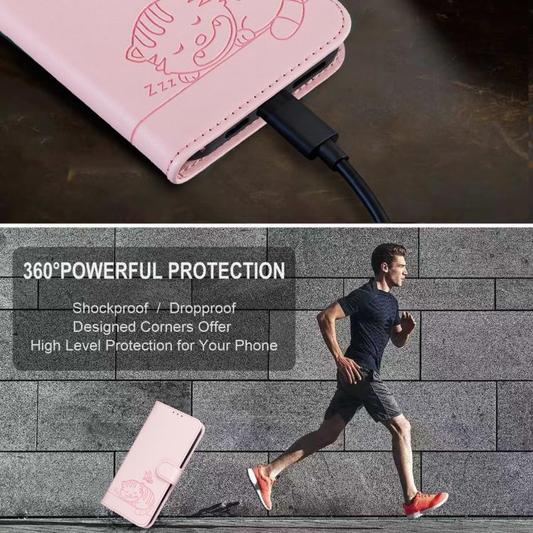 Custodia per telefono in ecopelle con cinturino e stampa a rilievo di gatto e farfalla, con protezione RFID., For iPhone 15 Pro Max, For iPhone 15 Pro, For iPhone 15 Plus