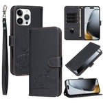 Custodia per telefono in ecopelle con cinturino e stampa a rilievo di gatto e farfalla, con protezione RFID., For iPhone 15 Pro Max, For iPhone 15 Pro, For iPhone 15 Plus