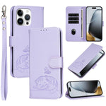 Custodia per telefono in ecopelle con cinturino e stampa a rilievo di gatto e farfalla, con protezione RFID., For iPhone 15 Pro Max, For iPhone 15 Pro, For iPhone 15 Plus
