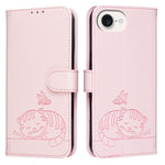 Custodia per telefono in ecopelle con cinturino e stampa a rilievo di gatto e farfalla, con protezione RFID., For iPhone 17e / 16e, For iPhone 17 Pro Max, For iPhone 17 Pro