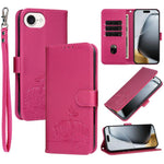Custodia per telefono in ecopelle con cinturino e stampa a rilievo di gatto e farfalla, con protezione RFID., For iPhone 17e / 16e, For iPhone 17 Pro Max, For iPhone 17 Pro