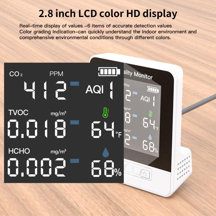 Monitor qualità aria 6 in 1 con schermo LCD 2,8 pollici